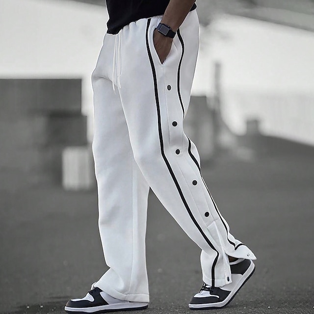  Męskie Oderwane spodnie Spodnie Spodnie dresowe z prostymi nogawkami Kieszeń Ściągana na sznurek Elastyczny pas Równina Komfort Oddychający Na zewnątrz Codzienny Wyjściowe Moda Codzienny Czarny Biały