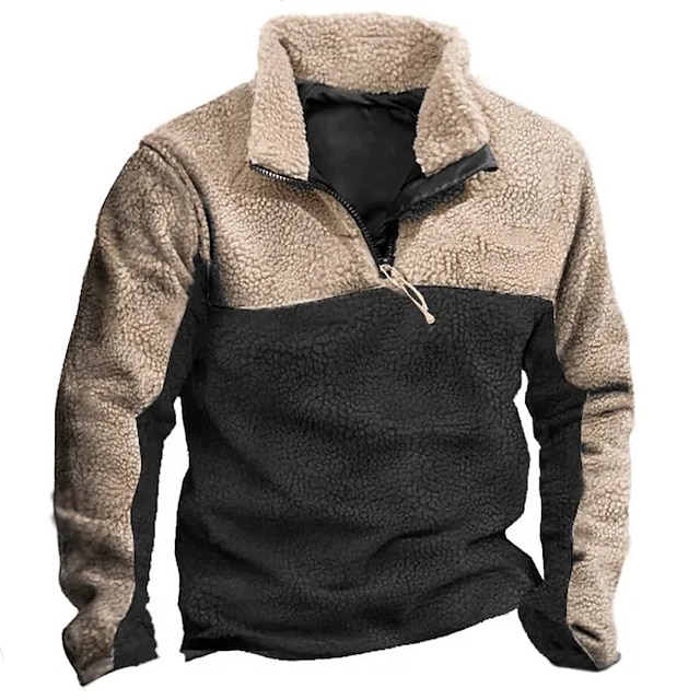  Herren Sweatshirt Pullover Polarvlies Sweatshirt mit Viertelreißverschluss Braun Khaki Troyer Halber Reißverschluss Farbblock Patchwork Sport & Natur Täglich Festtage Strassenmode Basic Brautkleider