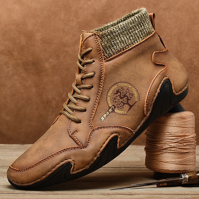  męskie buty vintage z wysoką cholewką – sznurowane, codzienne buty outdoorowe z antypoślizgową podeszwą do wędrówek i codziennego noszenia