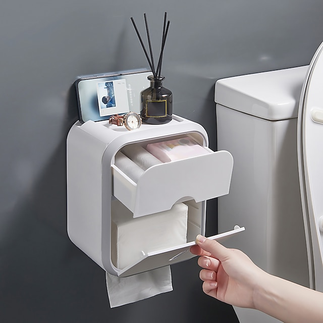  Tissue Box Multi-function Toilet Paper Holder Box Wall-mounted Waterproof Toilet Paper Organizer Box Bathroom Storage Products