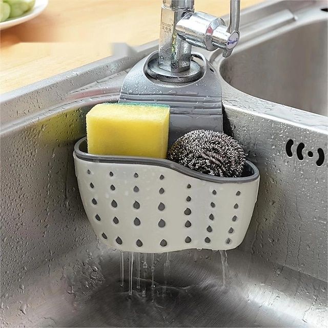  1 Pc Multifunctional Sink Sponge Rack With Adjustable Shoulder Strap - Hanging Bag,Organize And Drain Your Sponge With Ease - Perfect For Kitchen And Bathroom - Kitchen Supplies