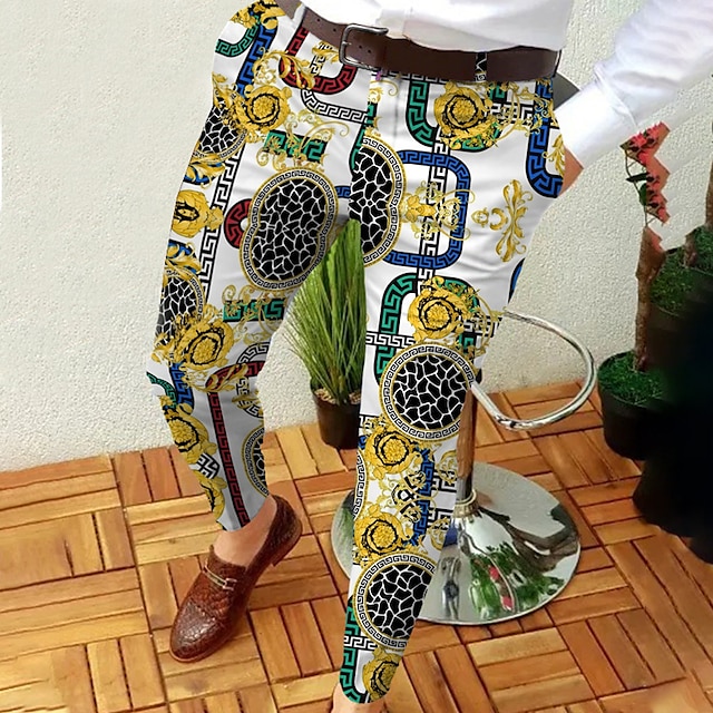  Męskie Spodnie Typu Chino Joggery Kieszeń Nadruk Prosta noga Siateczka Wzory graficzne Komfort Na zewnątrz Codzienny Wyjściowe Moda Moda miejska Biały Żółty