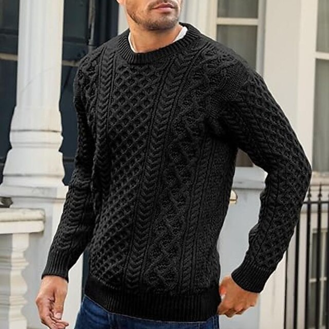 Men's Sweater Pullover Sweater Jumper Ribbed Cable Knit Cropped Knitted ...