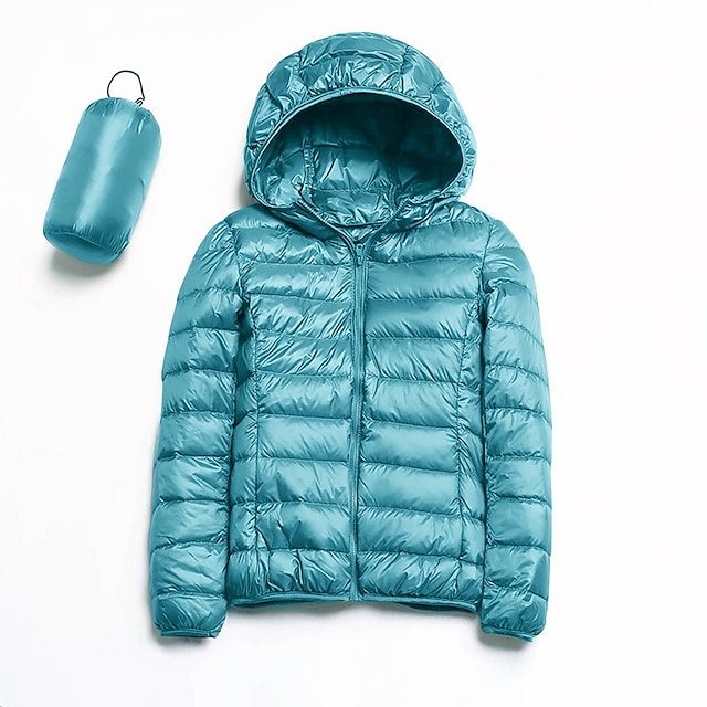  pufferjakke til kvinder med hættetrøje jakke vandredunjakke vinter udendørs termisk varm pakbar vandtæt vindtæt jakke top fuld længde synlig lynlås fiskeri camping / vandreture / hule