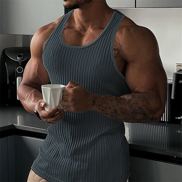  Men's Tank Top Vest Top Undershirt Sleeveless Shirt Ribbed Knit tee Plain Crew Neck Outdoor Going out Sleeveless Clothing Apparel Fashion Designer Muscle