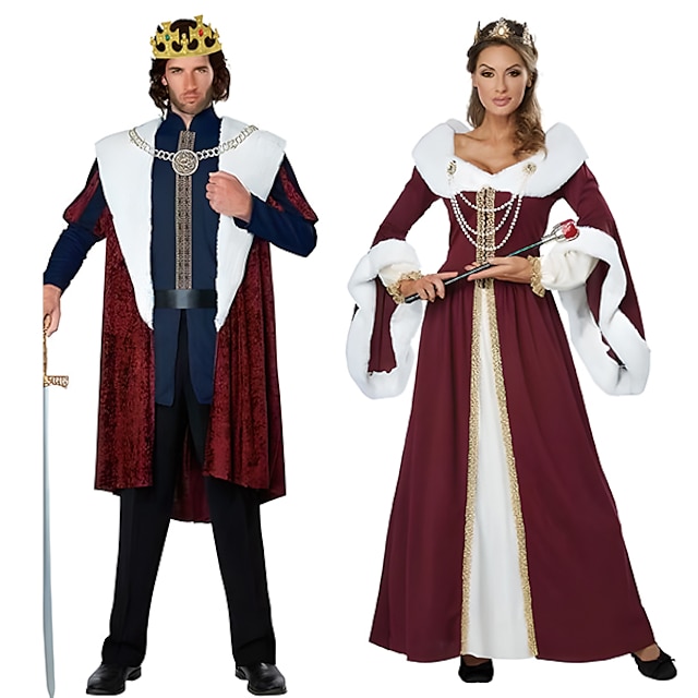  Konge Dronning Pars Kostumer Herre Dame Film Cosplay Cosplay Rød Frakke Top Kjole Karneval Maskerade polyester