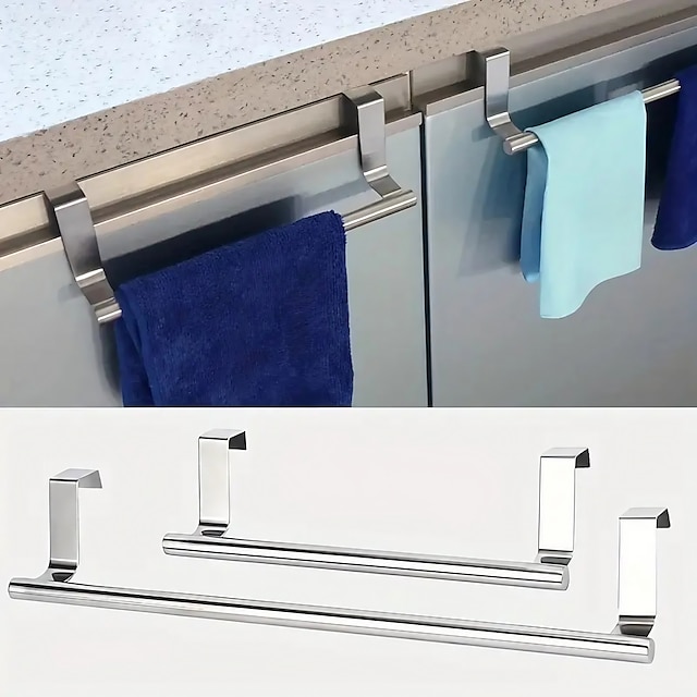  1PC Stainless Steel Towel Rack for Bathroom and Kitchen-curved DoorStorage with Hanging Shelf-home Organizer and Accessory