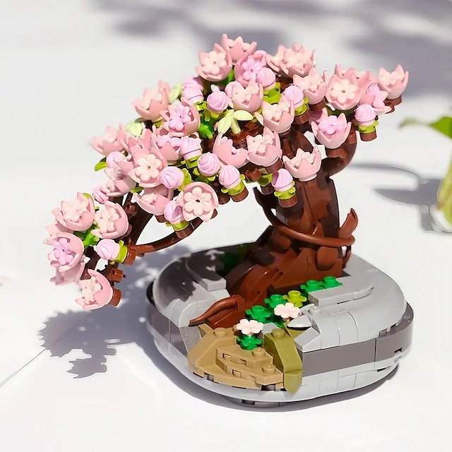 presentes do dia das mulheres flor de cerejeira em vaso bonsai suculento - mini blocos de construção para decoração de sala de estar dia das bruxas/dia de ação de graças/presente de festival