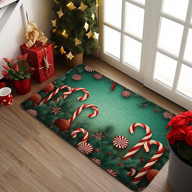Christmas Candy Cane Doormat Xmas NonSlip Oil Proof Rug Indoor Outdoor