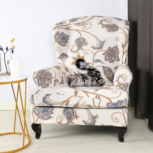  1 set van 2 stuks bloemenprint stretch wingback stoel hoes vleugel stoel kussenovertrekken spandex stof wingback fauteuil hoezen met elastische bodem voor woonkamer slaapkamer decor