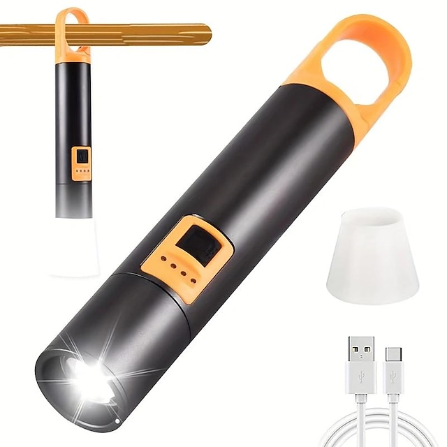  Zoombare taktische Taschenlampe, tragbare Handblitzleuchte, 1000 hohe Lumen, wiederaufladbar über USB-C, Powerbank für Notfälle, 4 Modi (SOS). & Blitz), wasserdichte LED-Taschenlampe für Camping