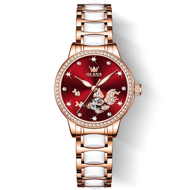  Olevs ブランドの高級自動機械式時計の女性のファッションレディース腕時計エレガントなセラミック腕時計カジュアル女性モントルファム