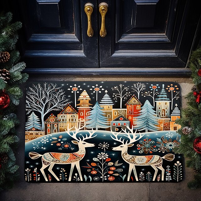  Reindeers Doormat Floor Mats Washable Rugs Kitchen Mat Scandinavian Folk Art Non-Slip Oil Proof Rug Indoor Outdoor Mat Bedroom Decor Bathroom Mat Entrance Rug