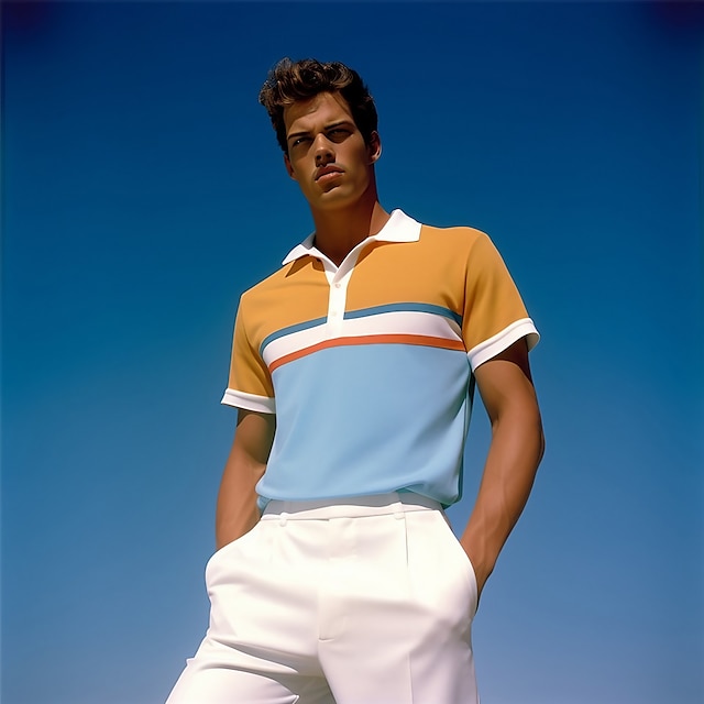  Per uomo A righe Polo Hawaiane Polo da rugby Maglia da golf Manica Corta Magliette polo Camicie con Colletto Casual Abbigliamento mare Abbigliamento da vacanza Abiti da festa Bottoni Stampa 3D Autunno