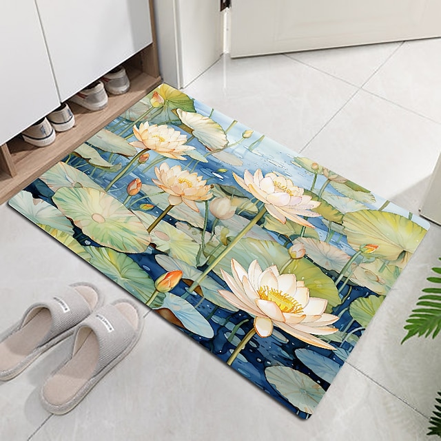  akvarell lotus dörrmatta golvmattor tvättbara mattor köksmatta halkfri oljesäker matta inomhus utomhusmatta sovrumsinredning badrumsmatta entrématta