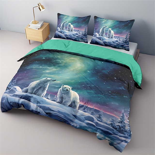  Polar Bear  Cotton Bedding Set Lightweight And Soft 2/3 Piece Set Suitable For Adults And Children Cotton Bedding SetKing Queen Duvet Cover