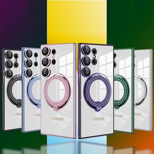  telefon Ügy Kompatibilitás Samsung Galaxy S23 Ultra Plus S22 A54 A34 A14 Magsafe-el Mágneses Kamera lencsevédő Vezeték nélküli töltés támogatása Tömör szín TPU Galvanizálás