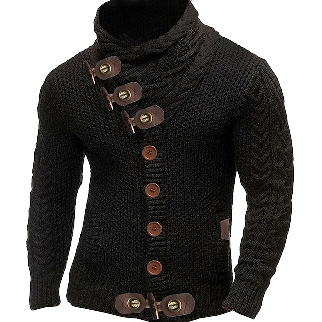  Per uomo Cardigan Maglione Maglione a collo alto Maglione corto Cavi Grosso Maglia Standard Lavorato a maglia Liscio A collo alto Tenere al caldo Contemporaneo moderno Da tutti i giorni Per uscire