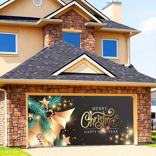Christmas Shinning Outdoor Garage Door Cover Xmas Banner Santa Claus ...