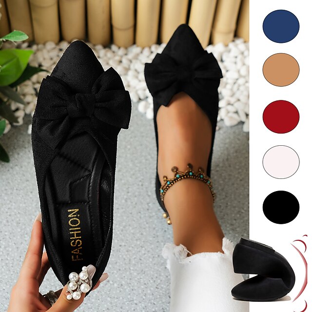 Women's Black Pointed Toe Flats with Bow – Elegant Slip-On Loafers for Ladies, Comfortable Casual Shoes for Work, Office, and Daily Wear 17