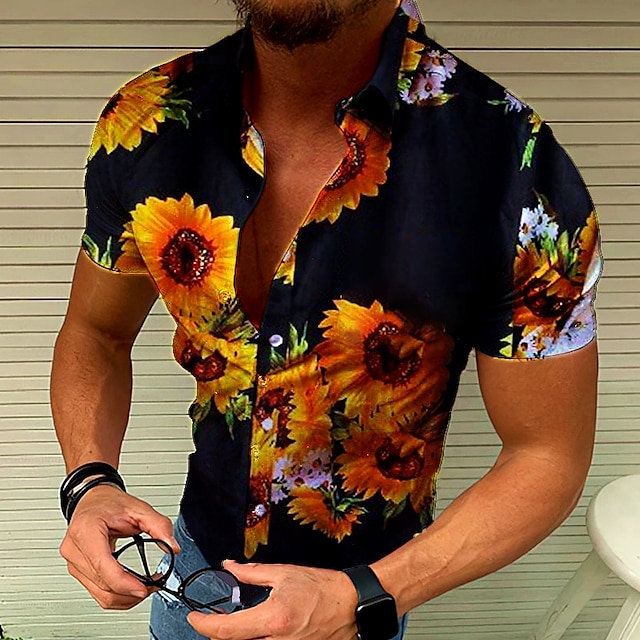  Men's Shirt Summer Shirt Graphic Floral Turndown Black White Navy Blue Print Outdoor Casual Short Sleeve Print Clothing Apparel Exaggerated Designer Casual