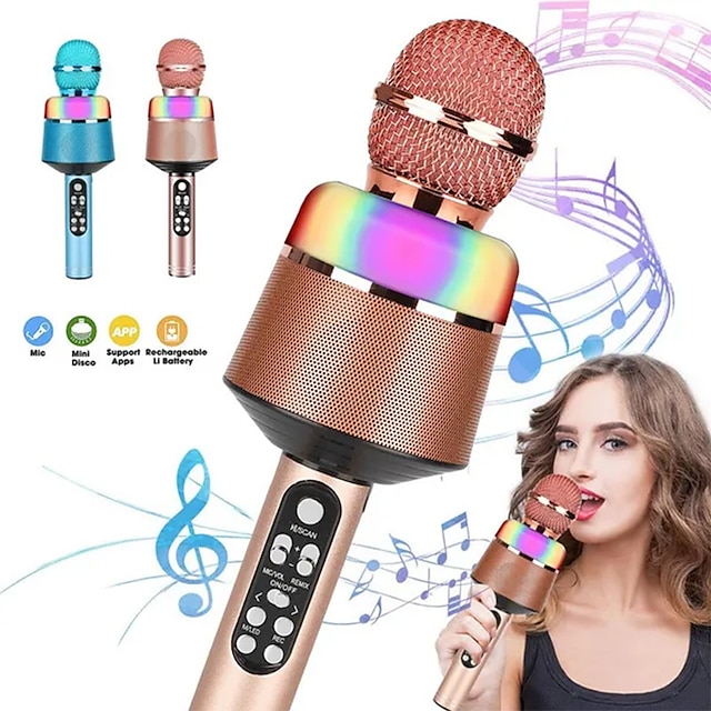  Portable Wireless Bluetooth Karaoke Microphone Home KTV Handheld Microphone Multifunctional Music Speaker Record Microphones for IOS Android Phone Computer