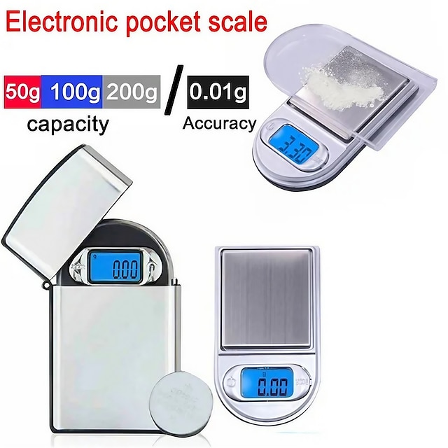  Μίνι ζυγαριά αναπτήρα τσέπης 50g/100g/200g ψηφιακή ζυγαριά ακριβείας για επαναφόρτωση κουζίνας με διαμάντια κοσμημάτων Ηλεκτρονική ζυγαριά βάρους 0,01g