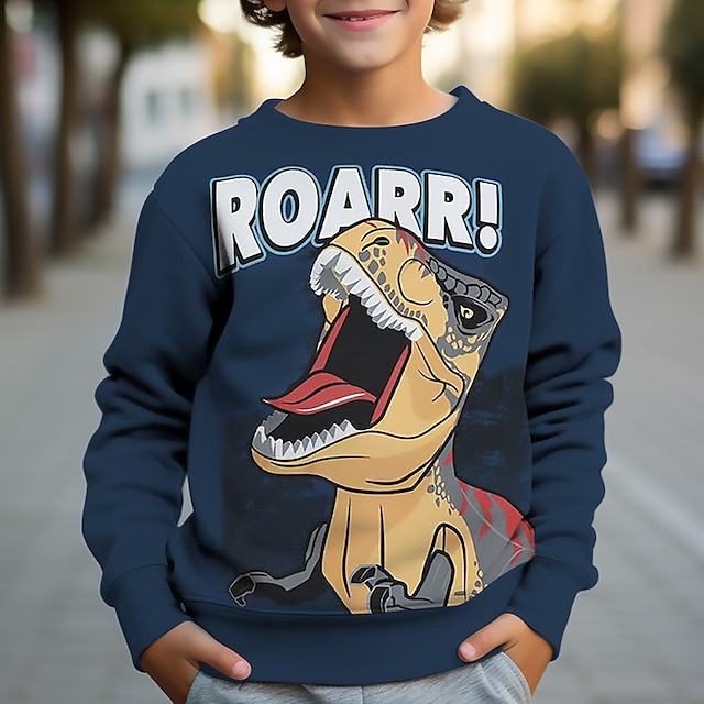  Pojkar 3D Dinosaurie Tröja Pullover Långärmad 3D-tryck Höst Vinter Mode Streetwear Häftig Polyester Barn 3-12 år Utomhus Ledigt Dagligen Normal