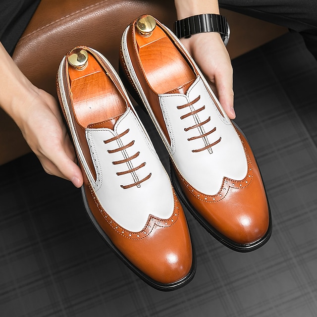  Voor heren Oxfords Derby-schoenen Formele Schoenen Bullock Shoes Britse stijl geruite schoenen Zakelijk Casual Brits Bruiloft Dagelijks PU Ademend Comfortabel Anti-slip Veters Zwart Bruin Kleurenblok