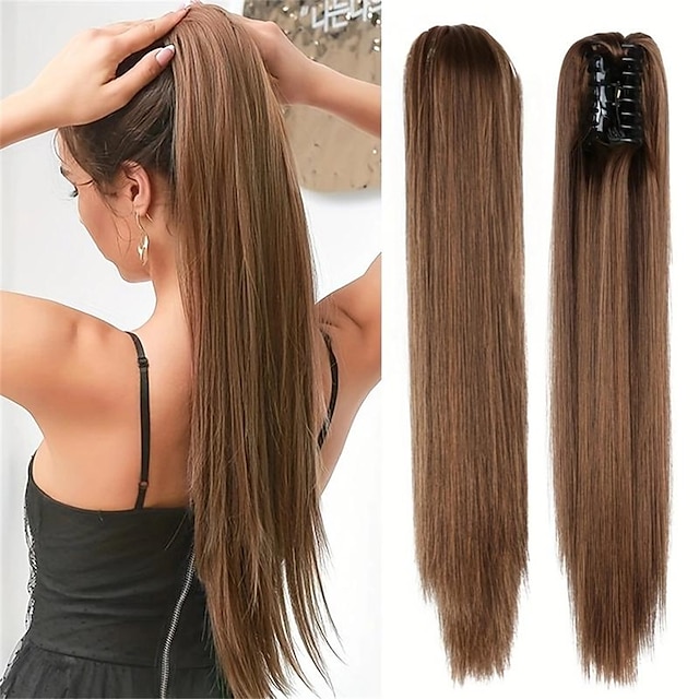  Синтетические длинные прямые волосы для наращивания хвоста, 22-дюймовые зажимы для наращивания волос для женщин, шиньоны из синтетического волокна