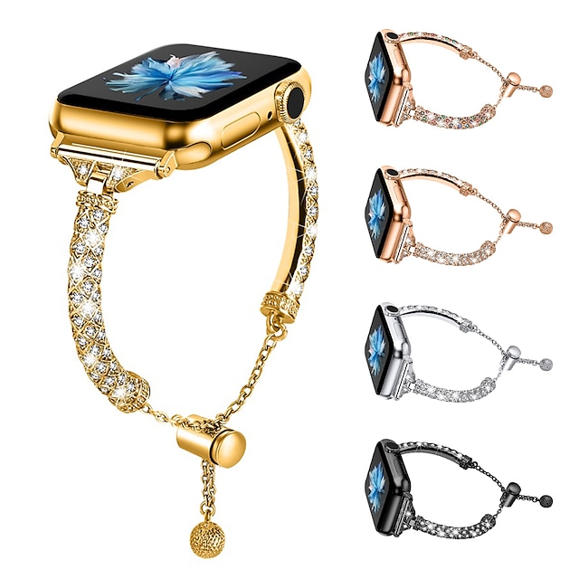  Smyckesarmband Kompatibel med Apple Watch klockband 38mm 40mm 41mm 42mm 44mm 45mm 49mm Dam Glitter Bling Diamond Legering Ersättningsurband för iwatch Ultra 2 Series 9 8 7 SE 6 5 4 3 2 1