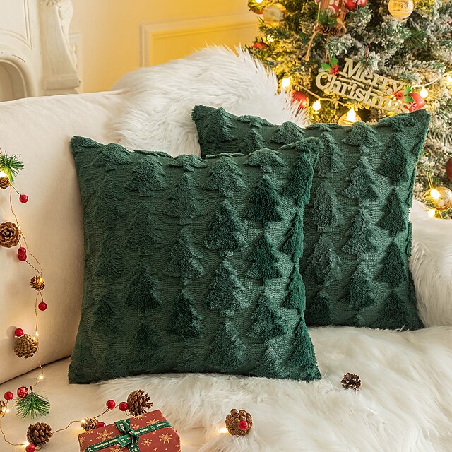  Christmas Soft Plush Throw Pillow Cover Xmas Emboidery Tree Pattern for Party Livingroom Bedroom Sofa Couch