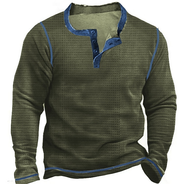  Herr Waffle Henley Shirt T-shirts Långärmad tröja Slät Henley Utomhus Ledigt Långärmad Knapp Kläder Mode Designer Bekväm