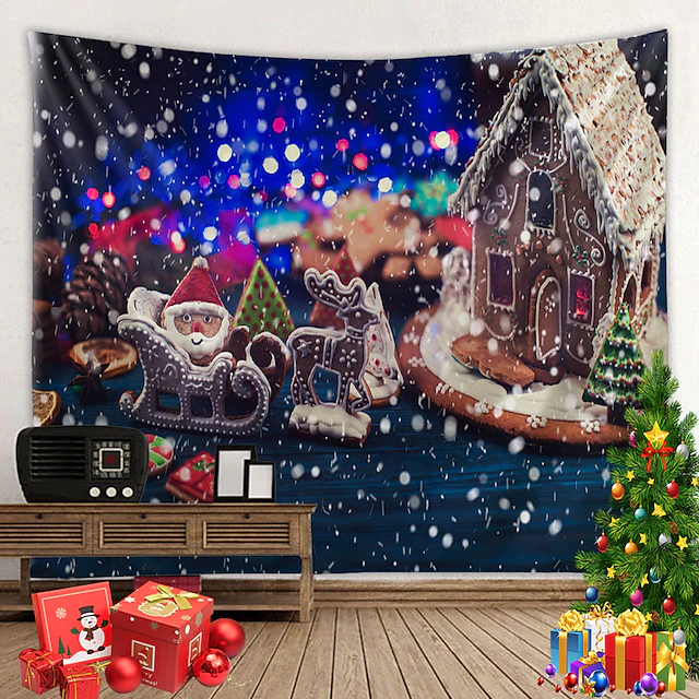 Merry Christmas Hanging Tapestry Xmas Wall Art Large Tapestry Mural ...