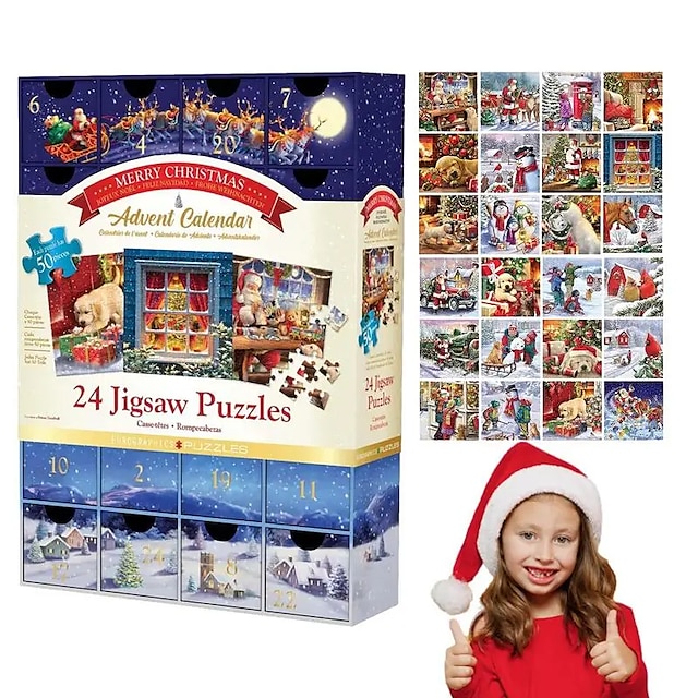 Christmas Puzzle Advent Calendar Cute Holiday Decor Advent Puzzle 24