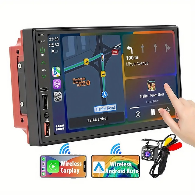 Aktualisieren Sie kabelloses Carplay/Android Auto 7 Zoll Doppel-DIN-Autoradio0 mit LCD-Touchscreen FM/AM-Radio BT 5.1 Typ-C-Ladetelefonverbindung