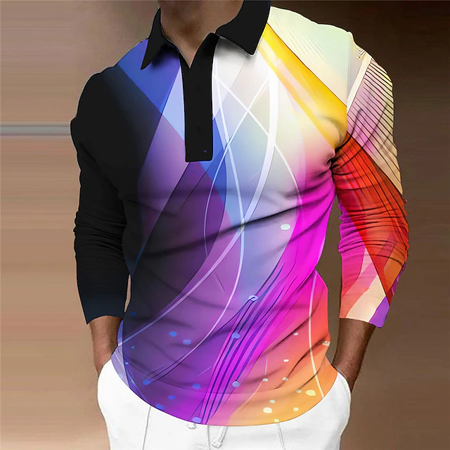 Abstract Racing Polo Gradient Line Men's Abstract Print 3D Golf Polo Outdoor Casual Daily ...