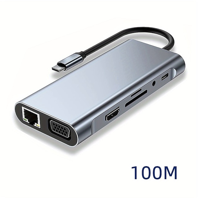  USB-C-Hub, USB-C-Adapter, 11-in-1-Dongle mit 4K HD, VGA, Typ C, PD, USB 3.0, Ethernet, SD/TF-Kartenleser, 3,5 mm Aux-Dockingstation, kompatibel mit MacBook Pro/Air, anderen Typ-C-Geräten für Laptops,