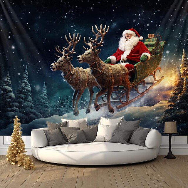 Christmas Decorations Santa Reindeer Sled Hanging Tapestry Wall Art Xmas Large Tapestry Mural Decor Photograph Backdrop Blanket Curtain Home Bedroom Living Room Decoration 20