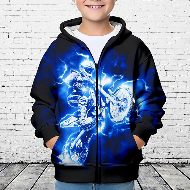 Boys 3D Car Hoodie Coat Outerwear Long Sleeve 3D Print Fall Winter Fashion Streetwear Cool Polyester Kids 3-12 Years Outdoor Casual Daily Regular Fit 7
