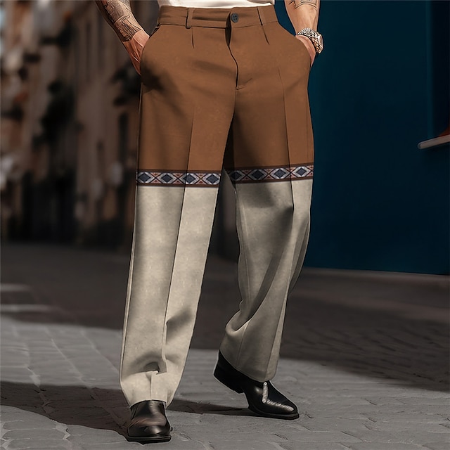  Color Block Geometria Vintage Lavoro Per uomo Stampa 3D Pantaloni Esterno Strada Indossalo per lavorare Poliestere Nero Blu marino Marrone S M L Alto Elasticità Pantaloni