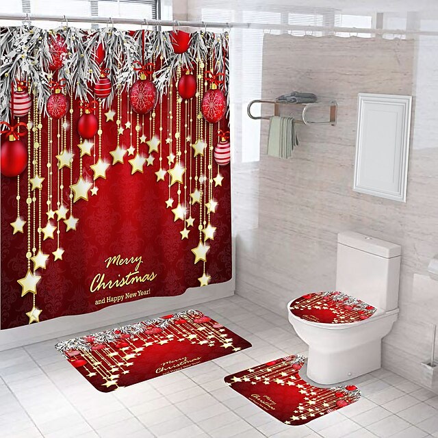 Christmas Bathroom Shower Curtain, Xmas Decoration Curtain with 12 ...