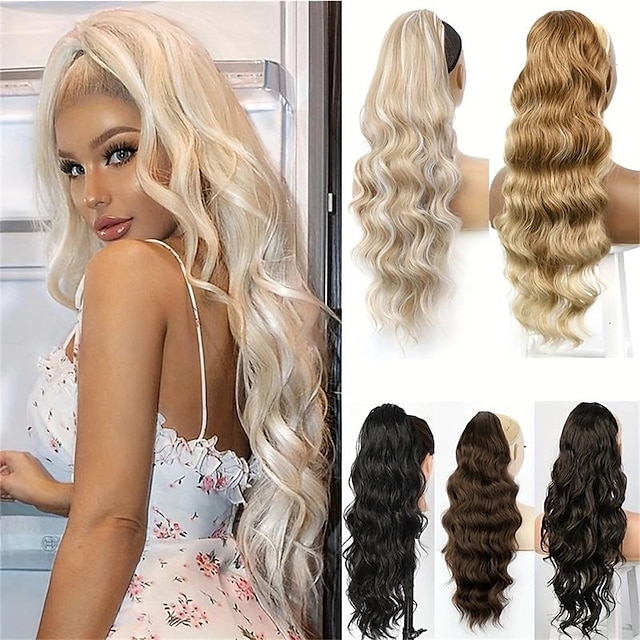 24 Inch Drawstring Ponytail Extensions Long Curly Wave Pony Tails ...