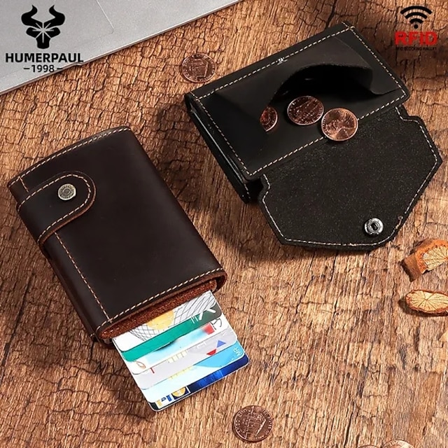  Держатель для карт с блокировкой RFID, кошелек для мужчин, автоматический всплывающий чехол для удостоверения личности, кожаный мужской кошелек для монет, алюминиевая коробка