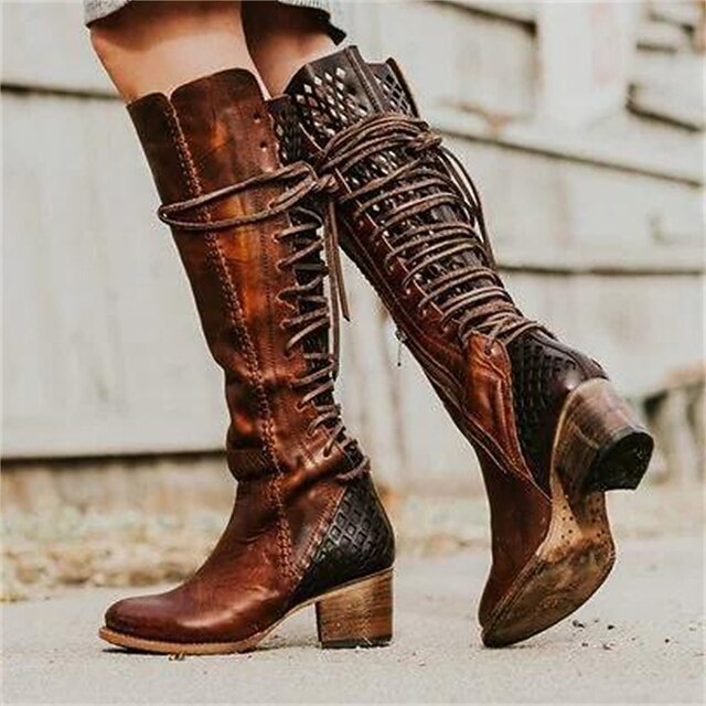 Women's Boots Plus Size Riding Boots Heel Boots Outdoor Daily Solid Color Knee High Boots Winter