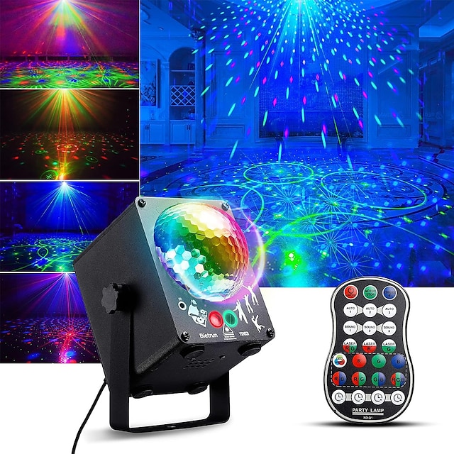  60 farger festlys dj disco lys lydaktivert utendørs innendørs LED laser 2 i 1 strobe lys med fjernkontroll for fester bursdag jul ferie rom dekor bryllup karaoke
