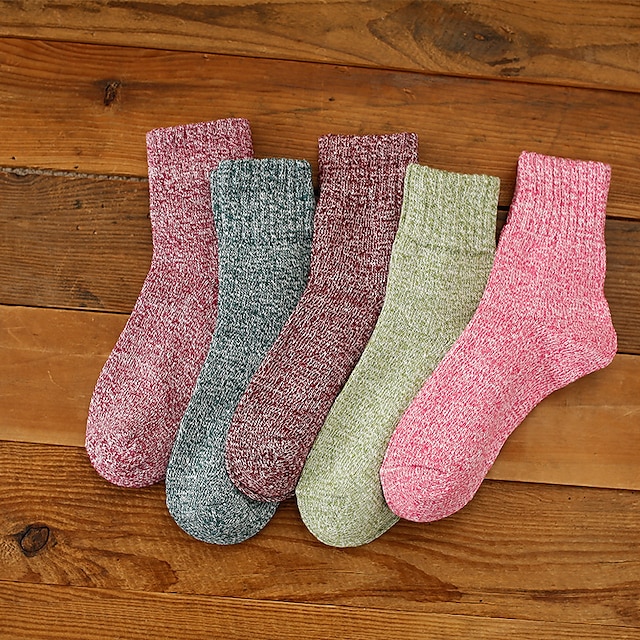  Damen Crew Socken Heim Täglich Feste Farbe Elasthan Acrylfasern Einfach Brautkleider schlicht warm halten Bequem 5 Paare