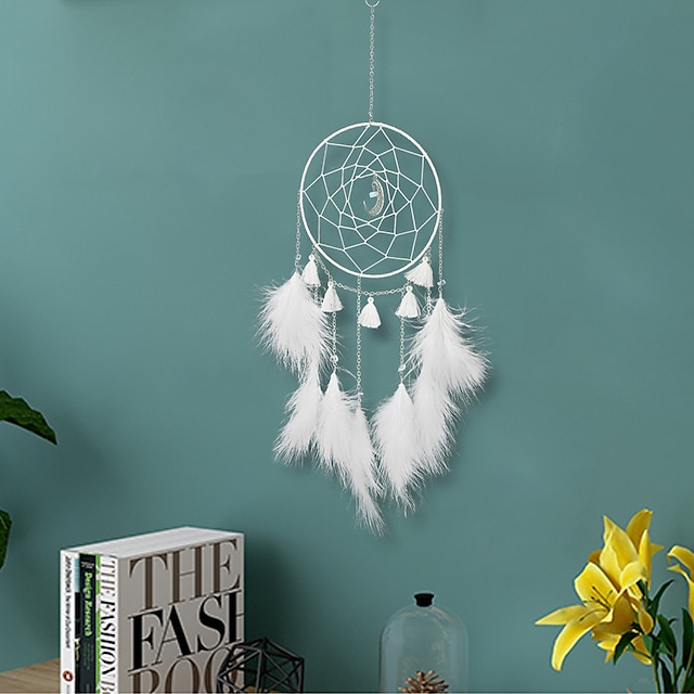  1 peça apanhador de sonhos artesanal presente gancho de pena padrão de lua carrilhão de vento com um círculo ornamento decoração de parede estilo boho sem luz