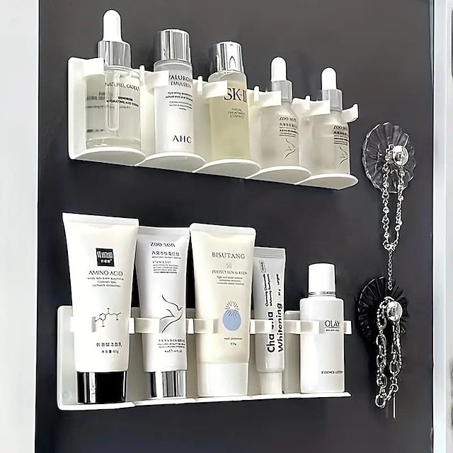  1pc Wall Mounted Makeup Storage Shelf, Bathroom Cosmetics And Skincare Products Storage Rack, Water Emulsion Storage, Room Decoration Articles