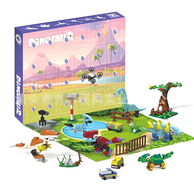 Blocs de construction de 24 dinosaures pour garçons, boîte aveugle, puzzle pour enfants, combinaison de scènes, jouet d'assemblage, cadeau